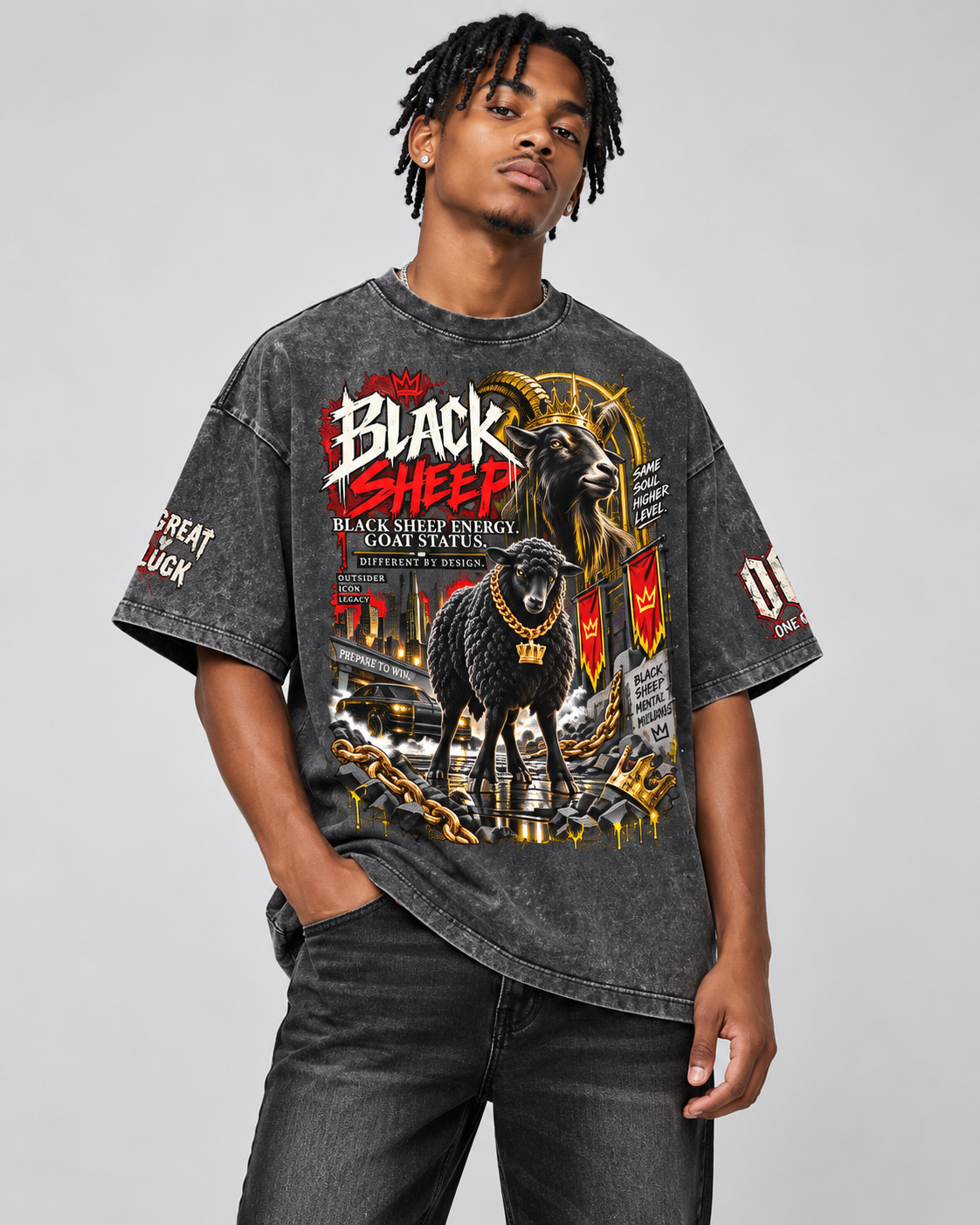 Black Sheep graphic washed t-shirt studio mockup