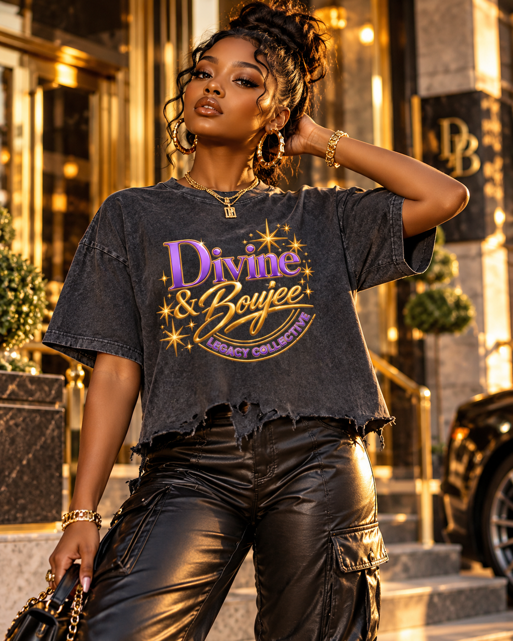 Divine and Boujee distressed boxy tee lifestyle mockup