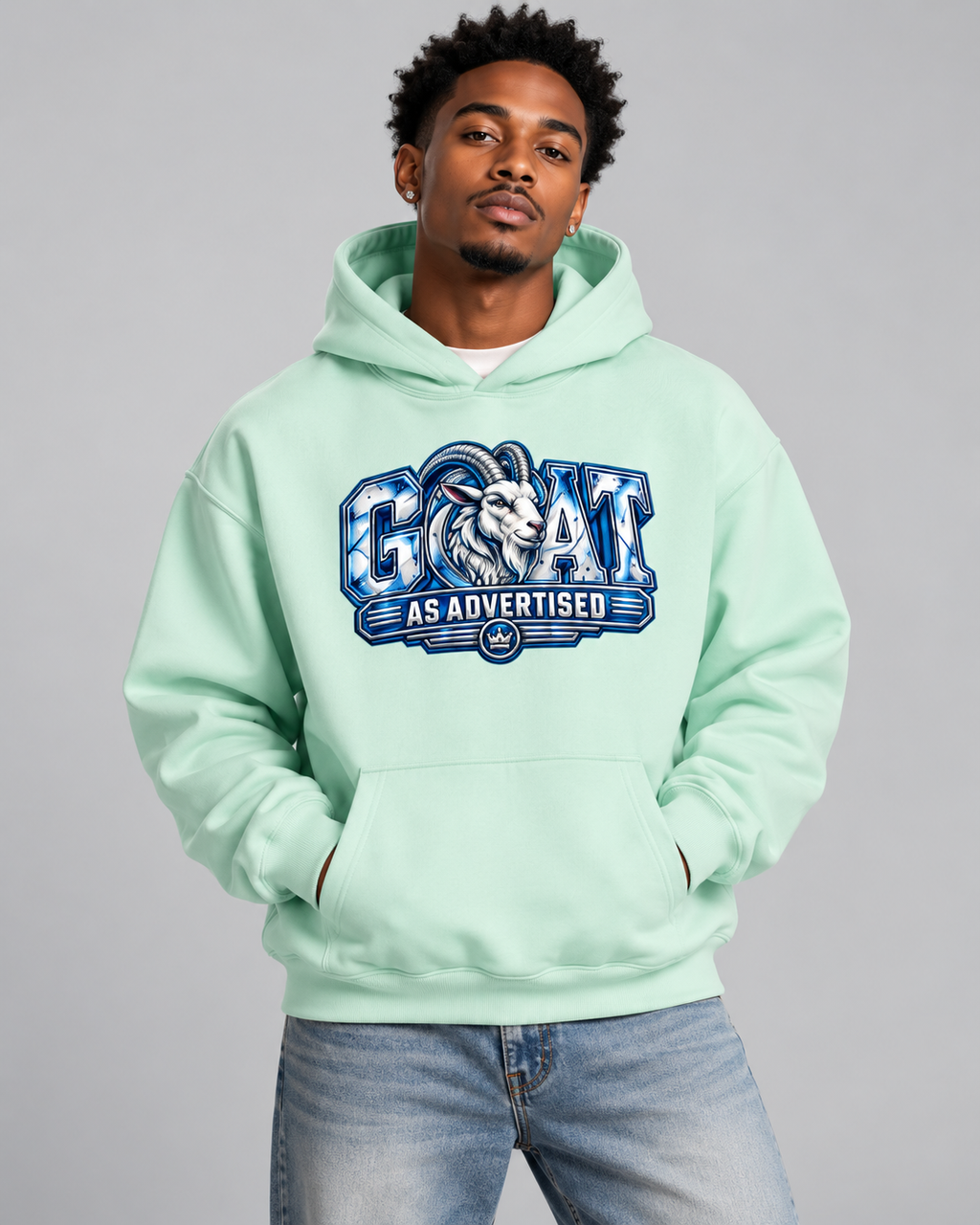 GOAT As Advertised water blue heavyweight hoodie mockup