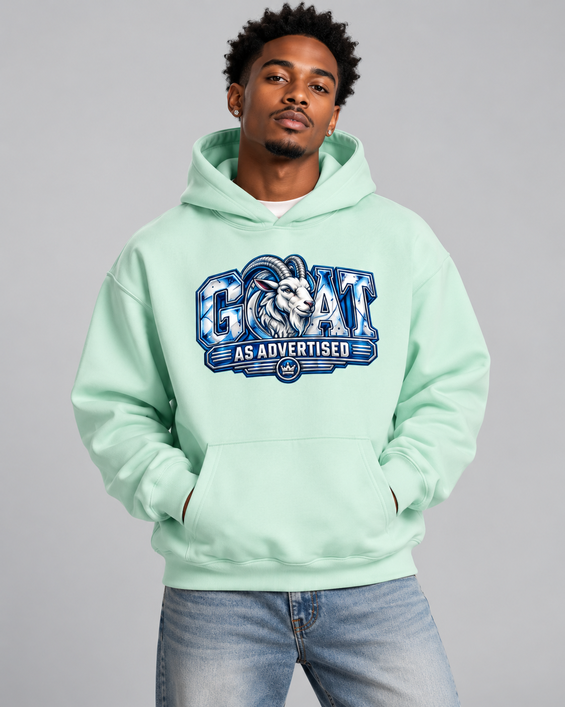 GOAT As Advertised water blue heavyweight hoodie mockup